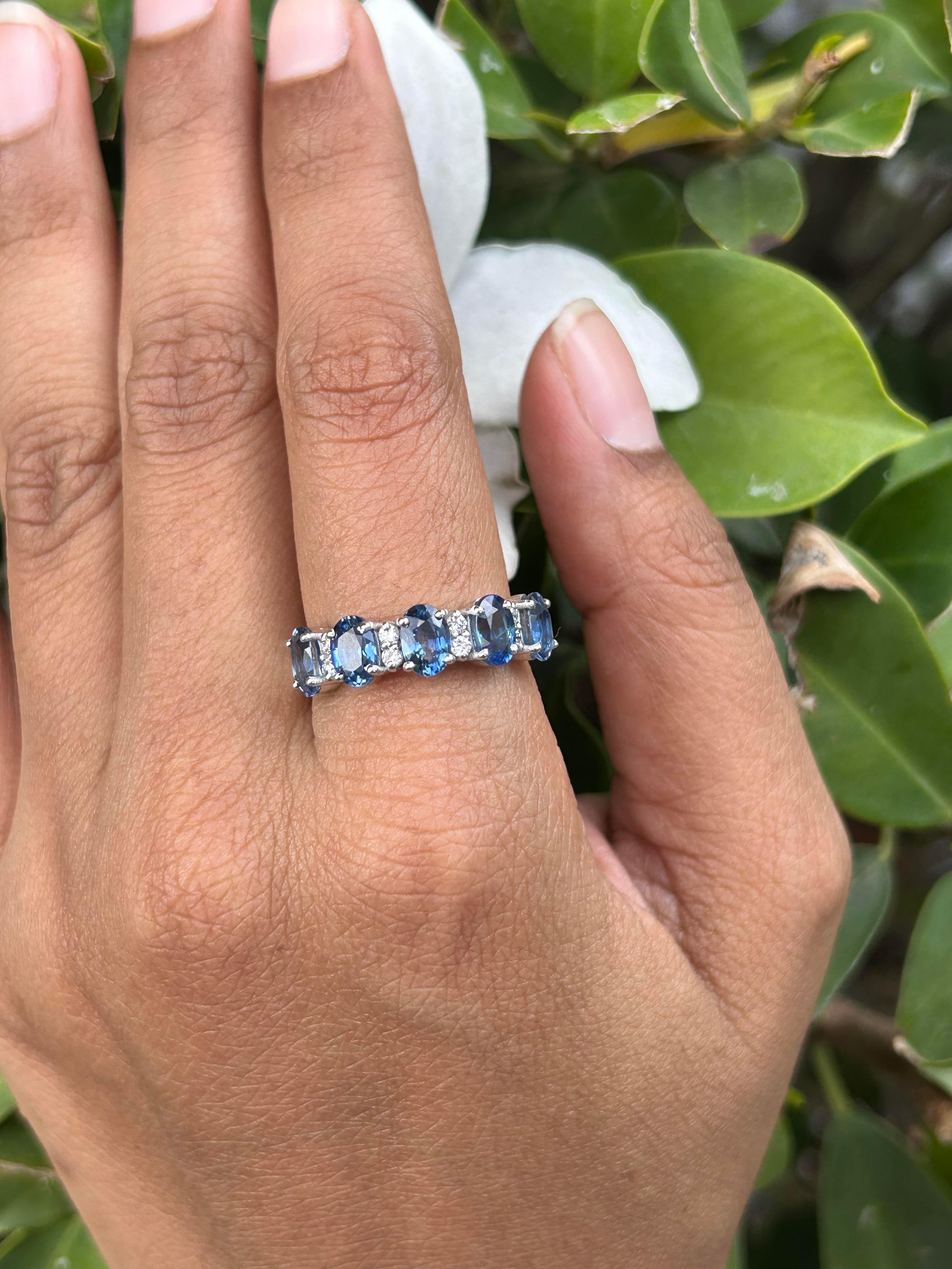 For Sale:  14k Solid White Gold Diamond and Blue Sapphire Engagement Women Band Ring 10