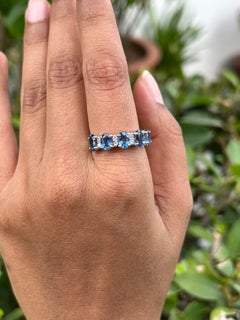 14k Solid White Gold Diamond and Blue Sapphire Engagement Women Band Ring