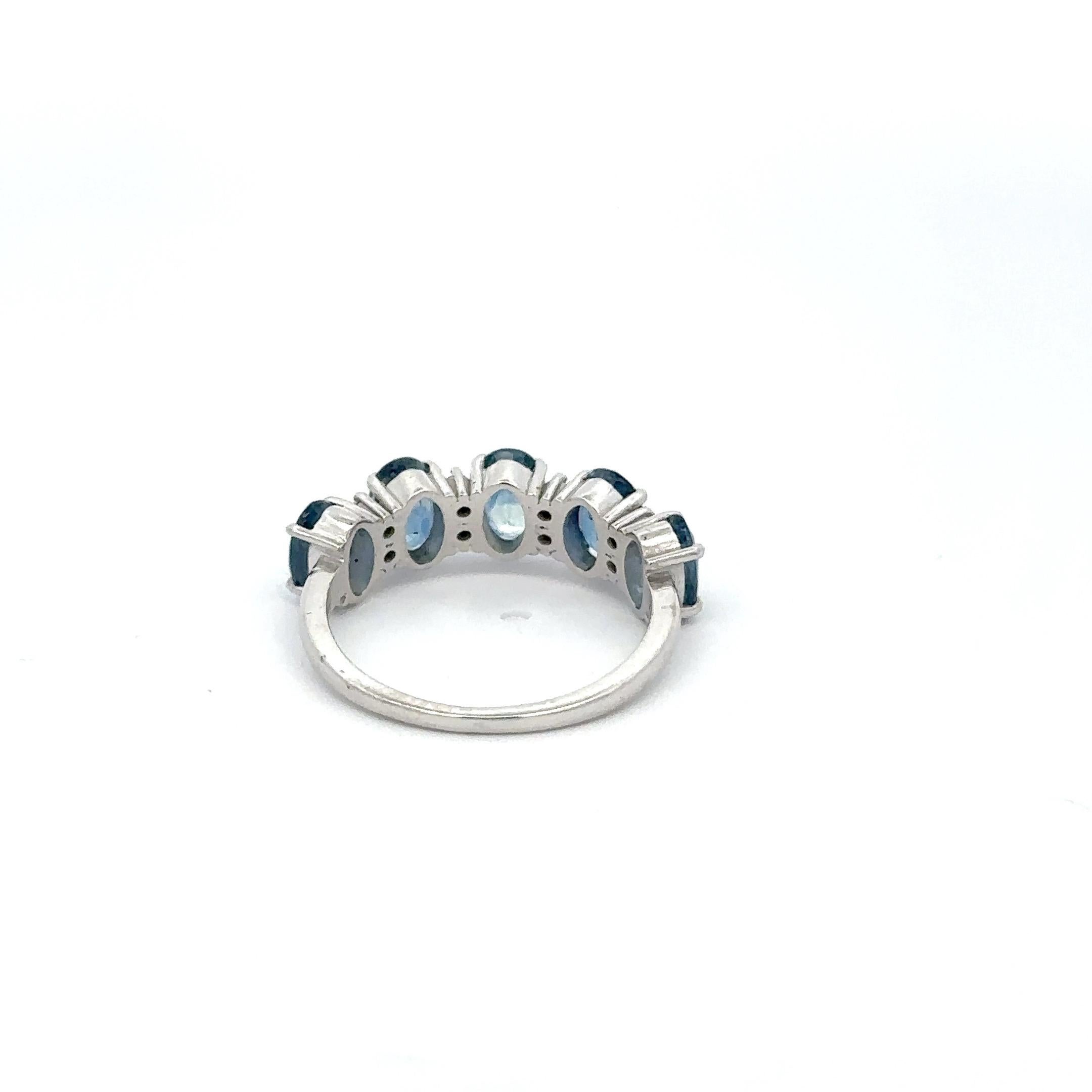For Sale:  14k Solid White Gold Diamond and Blue Sapphire Engagement Women Band Ring 5