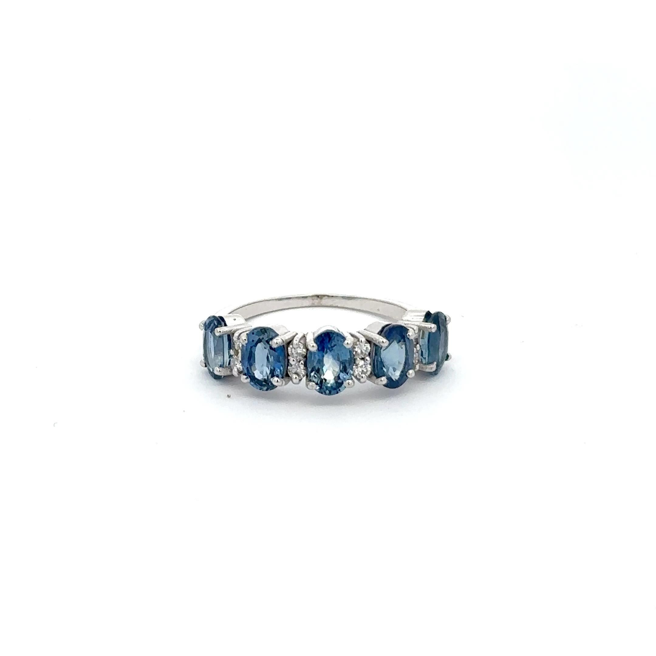 For Sale:  14k Solid White Gold Diamond and Blue Sapphire Engagement Women Band Ring 9