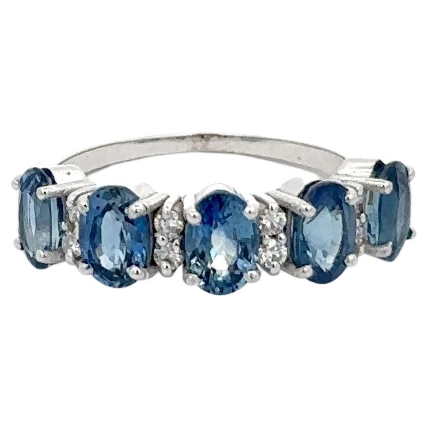 For Sale:  14k Solid White Gold Diamond and Blue Sapphire Engagement Women Band Ring