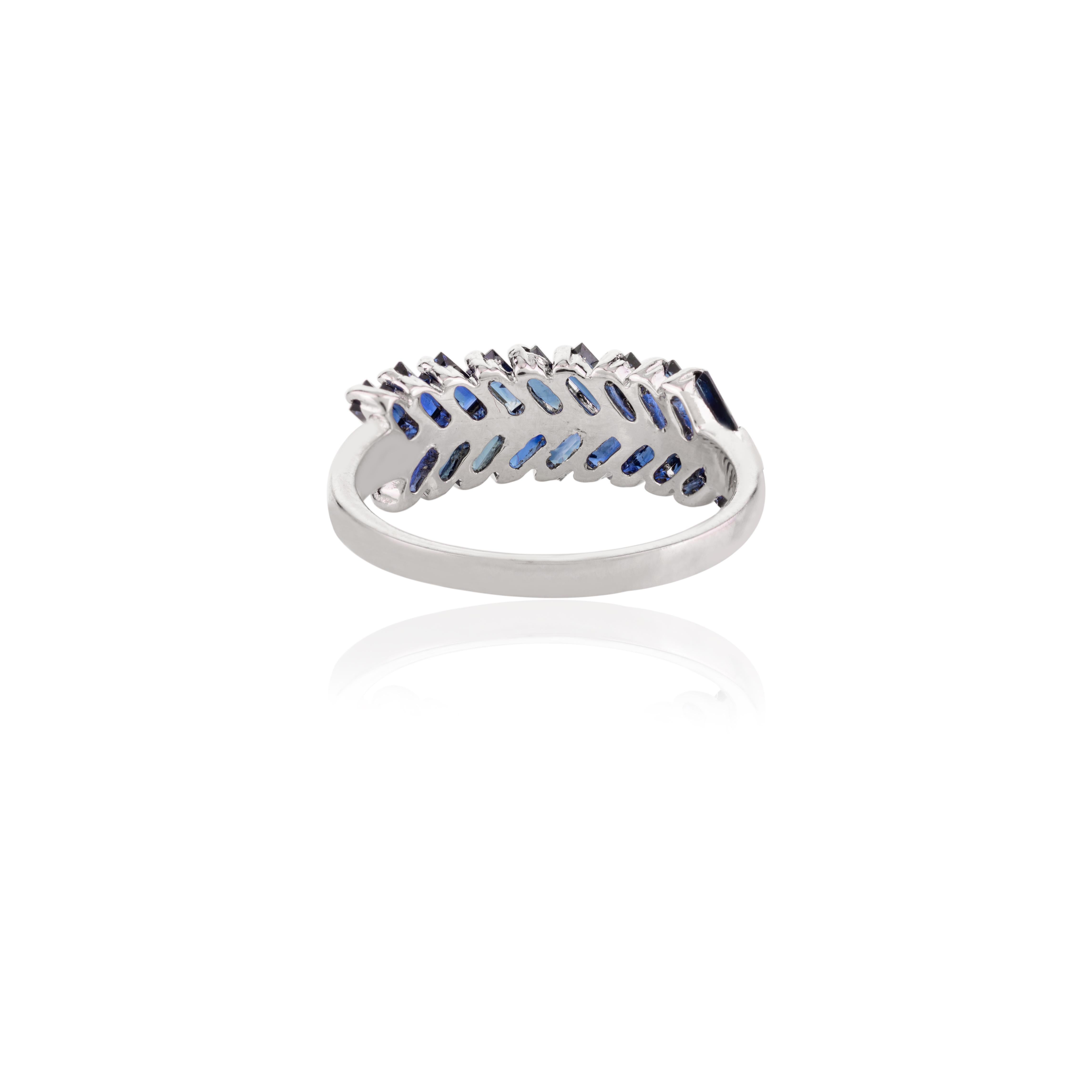 For Sale:  14k Solid White Gold Blue Sapphire Zig Zag Wedding Band Ring for Women 3