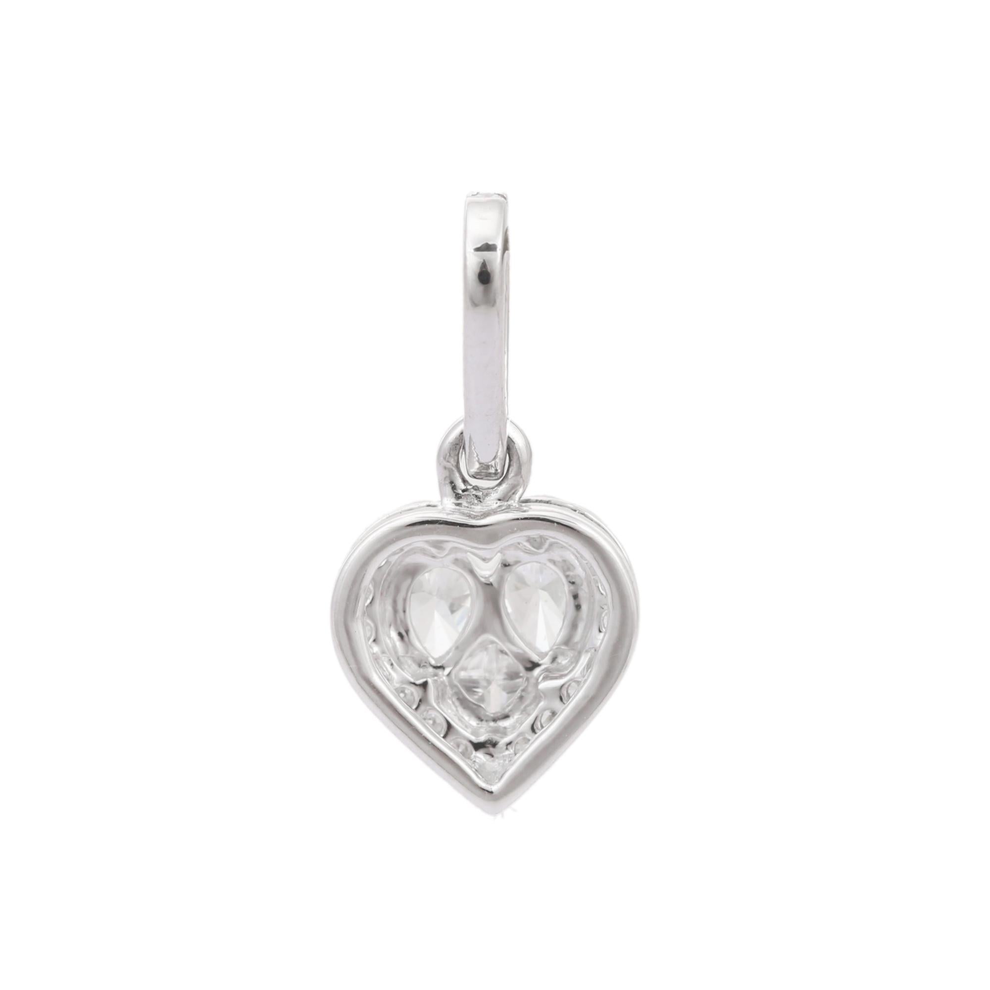 Mixed Cut 14k Solid White Gold Dainty Diamond Heart Pendant Gift For Her, Christmas Gift For Sale