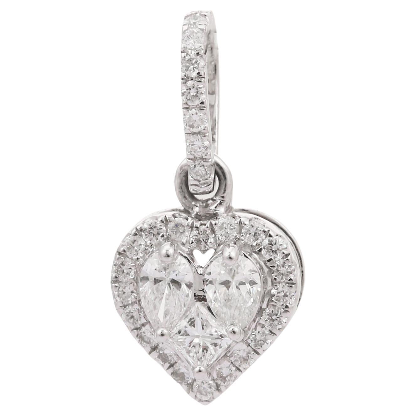 14k Solid White Gold Dainty Diamond Heart Pendant Gift For Her, Christmas Gift For Sale