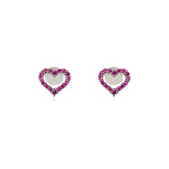 14k Solid White Gold Dainty Heart Shaped Natural Ruby Stud Earrings Gift For Her