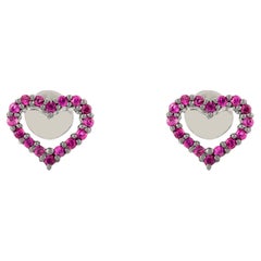 14k Solid White Gold Dainty Heart Shaped Natural Ruby Stud Earrings Gift For Her
