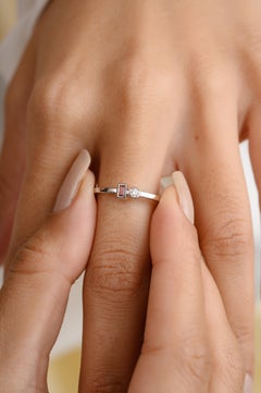 14k Solid White Gold Two Stone Tourmaline and Diamond Stackable Ring