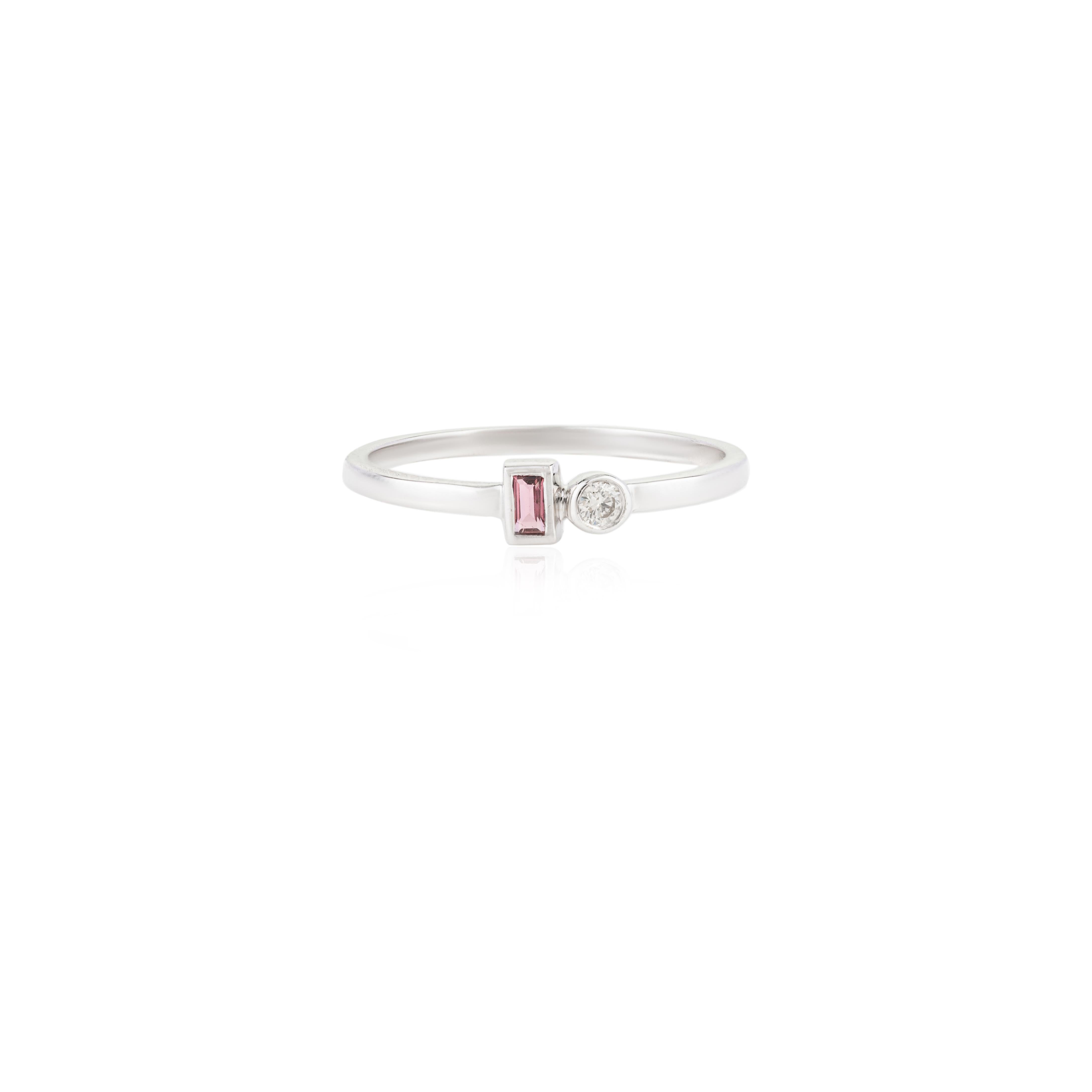 in vendita:  Anello impilabile con due pietre, tormalina e diamante, in oro bianco massiccio 14k 3