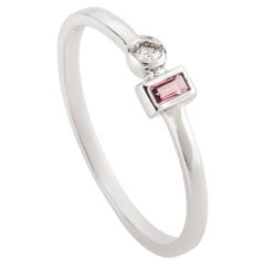 14k Solid White Gold Two Stone Tourmaline and Diamond Stackable Ring