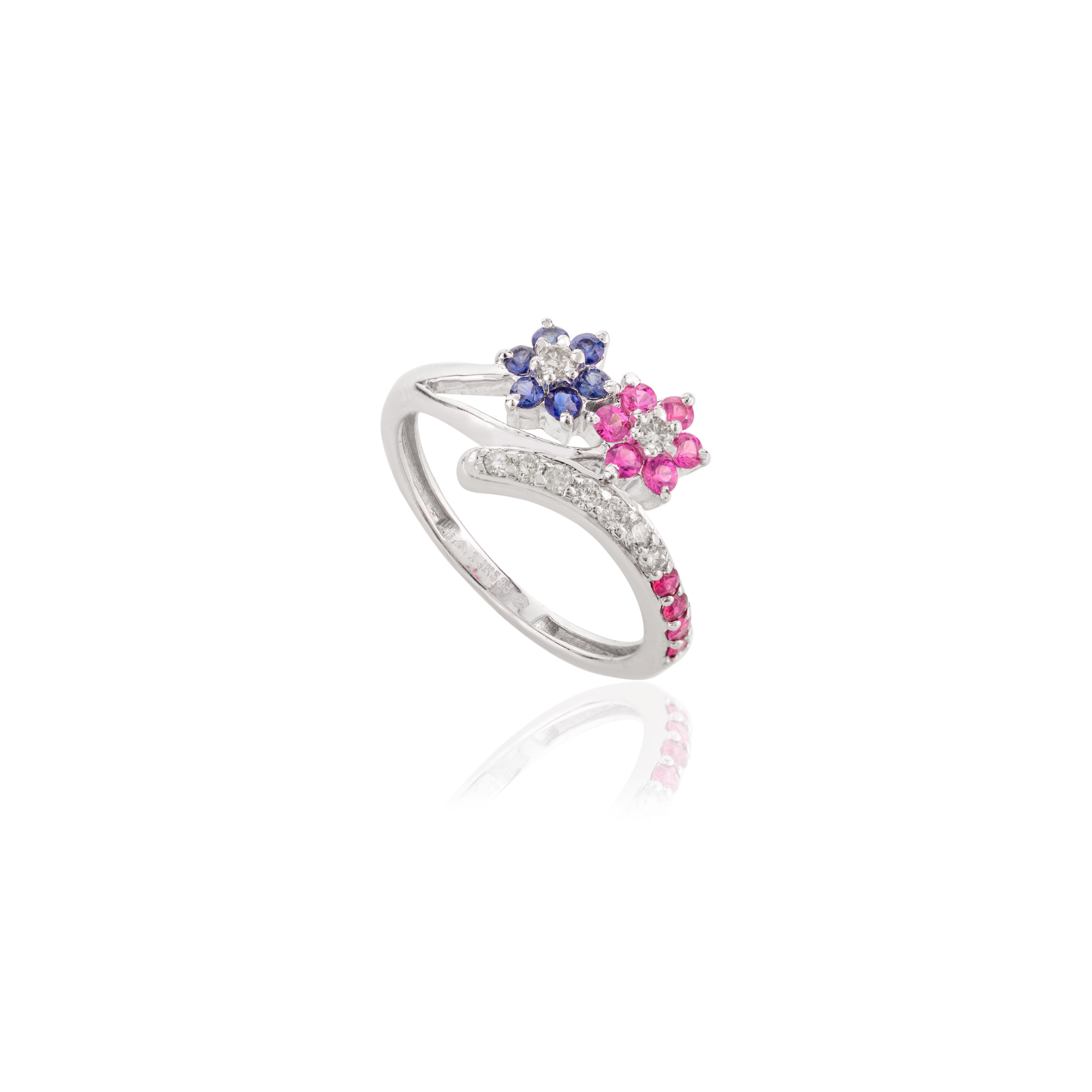 For Sale:  14k Solid White Gold Designer Blue Sapphire Ruby Wedding Ring for Women 3