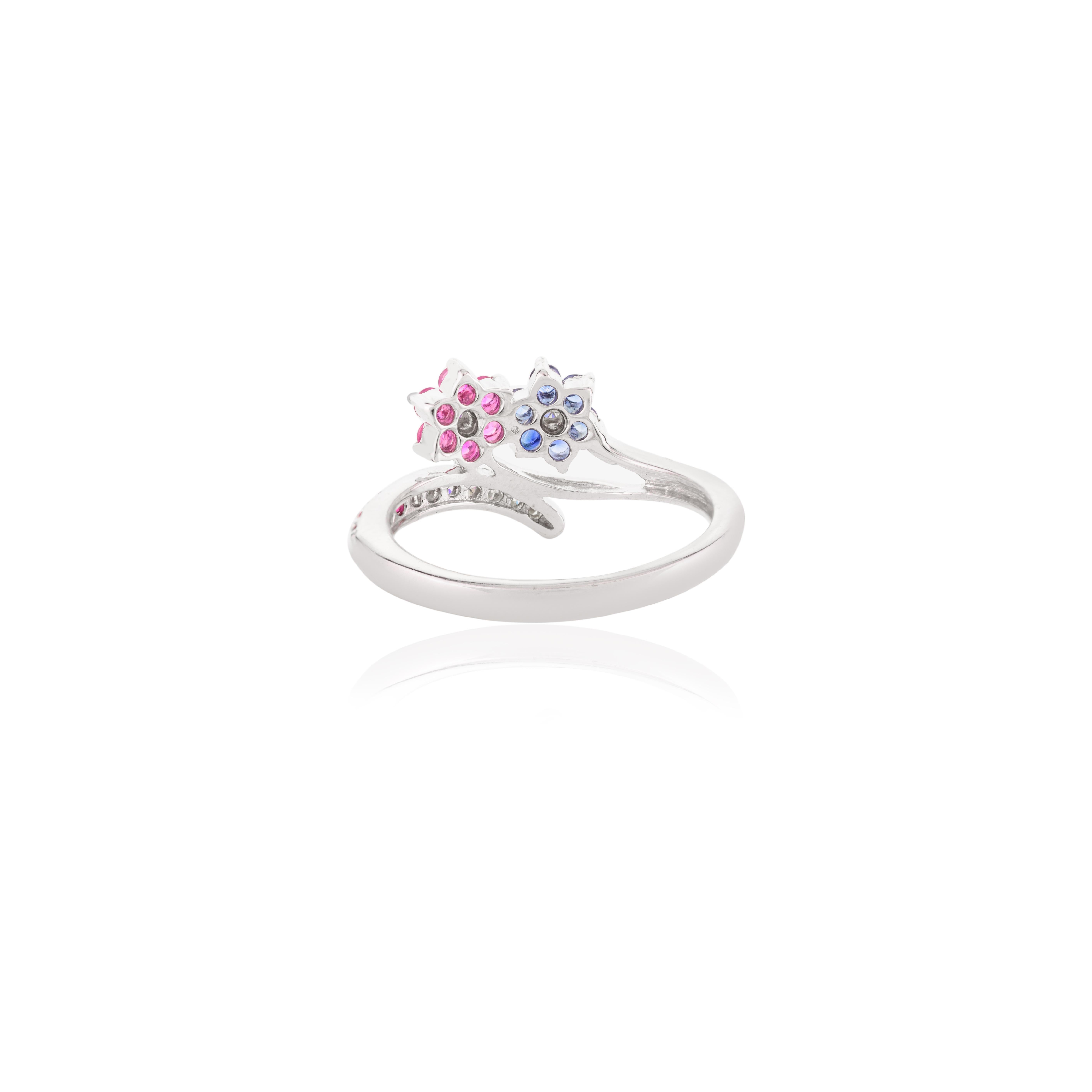 For Sale:  14k Solid White Gold Designer Blue Sapphire Ruby Wedding Ring for Women 6