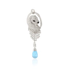 14k White Gold Diamond Panther Pendant with Teardrop Topaz, Fine Jewelry Gift