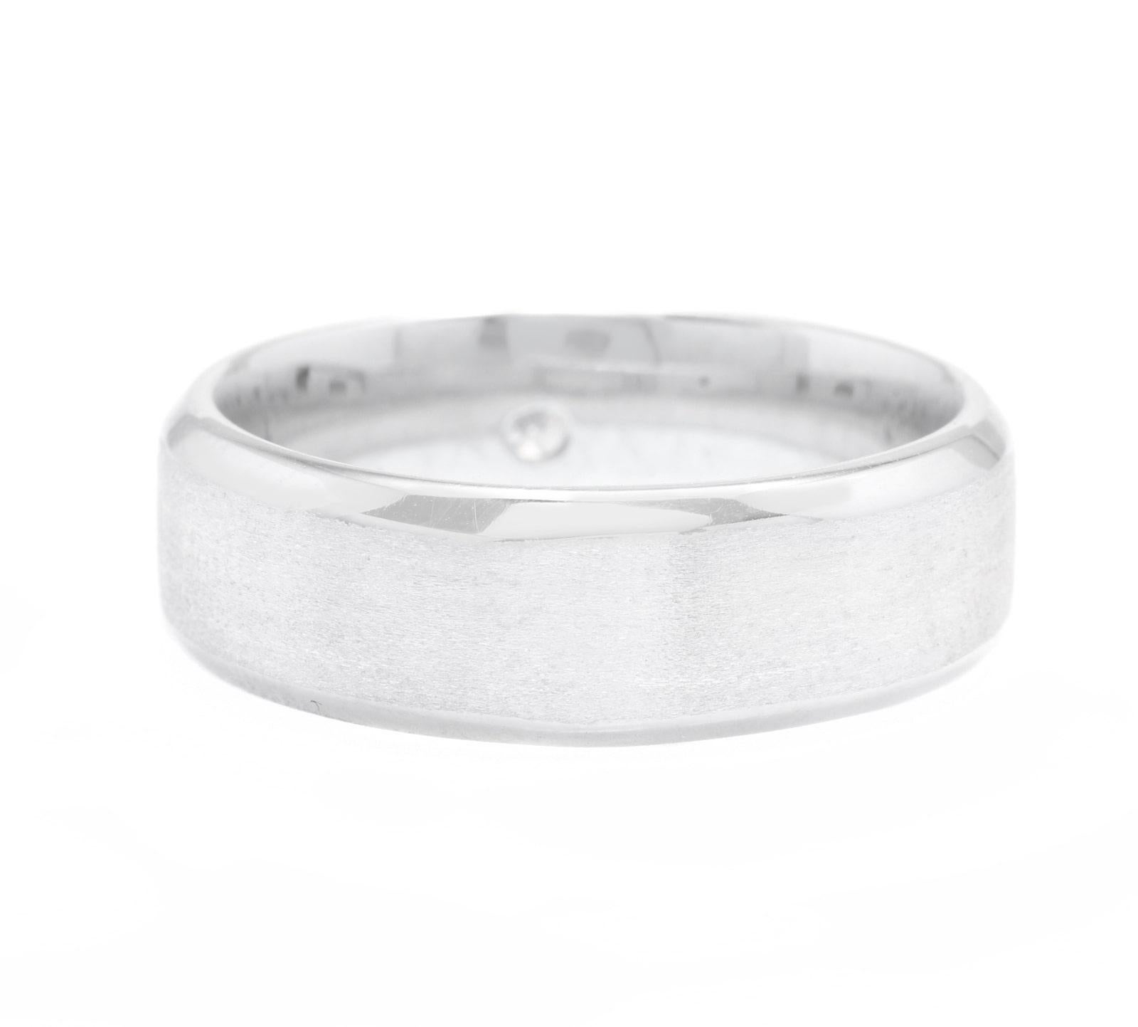 Round Cut 14K Solid White Gold Diamond Men's Matte Wedding Ring For Sale