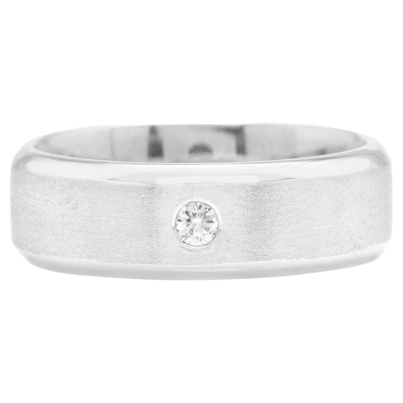 14K Solid White Gold Diamond Men's Matte Wedding Ring For Sale