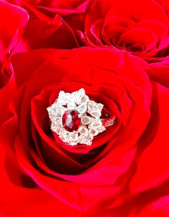 14K Solid White Gold Diamond Ring with Ruby