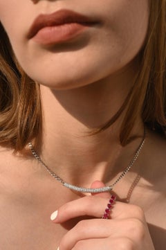 14k Solid White Gold Diamond Chain Necklace, Fine Jewelry Gift For Daughter