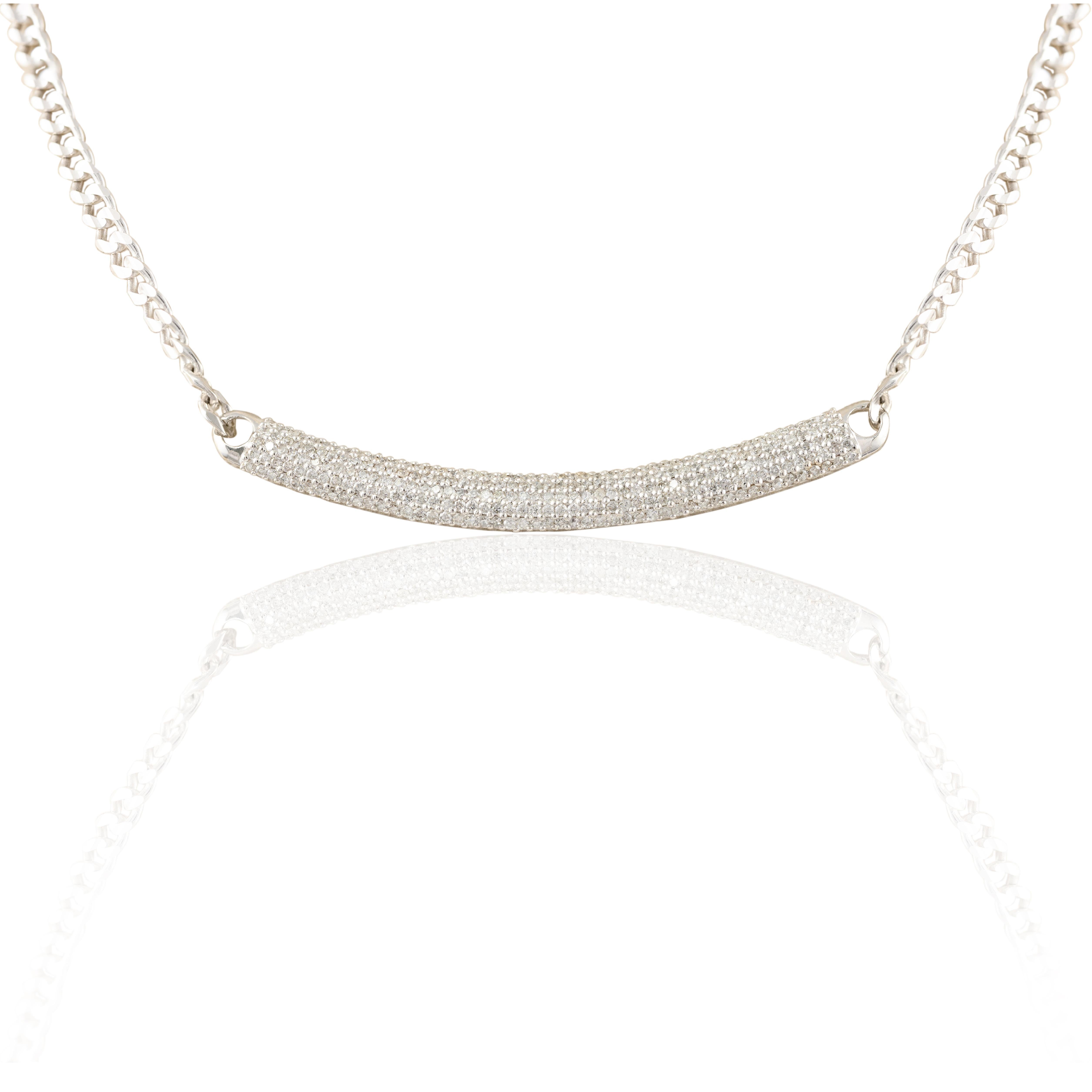 Modernist 14k Solid White Gold Diamond Chain Necklace, Fine Jewelry Gift For Daughter For Sale