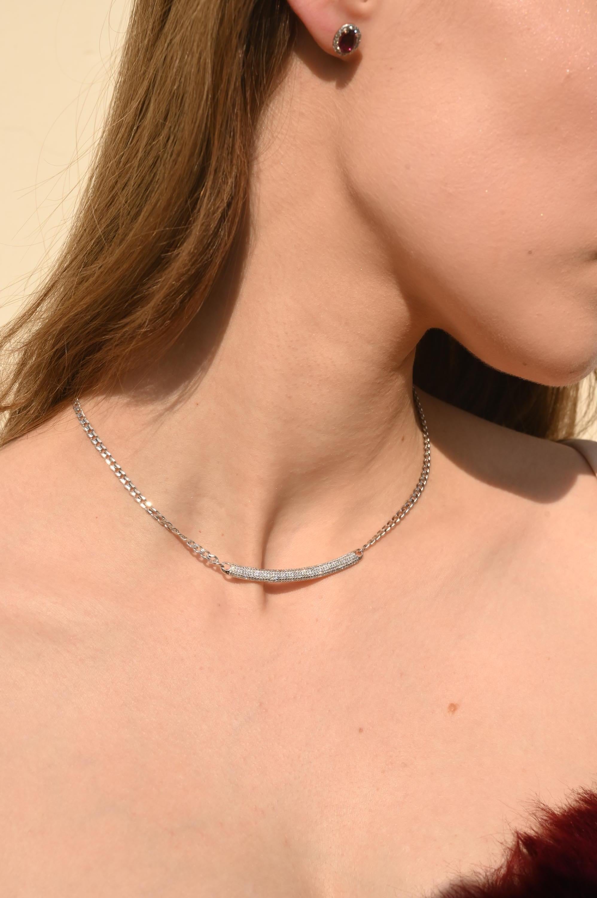 Round Cut 14k Solid White Gold Diamond Chain Necklace, Fine Jewelry Gift For Daughter For Sale