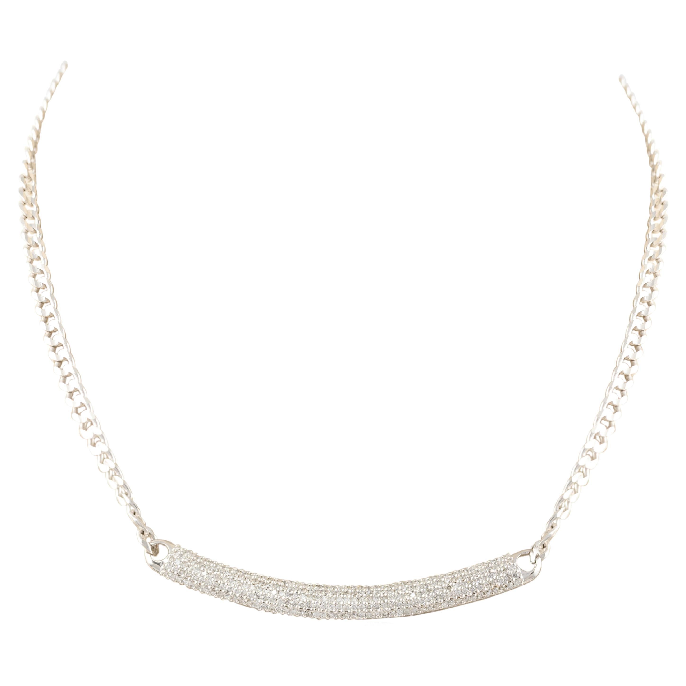14k Solid White Gold Diamond Chain Necklace, Fine Jewelry Gift For Daughter