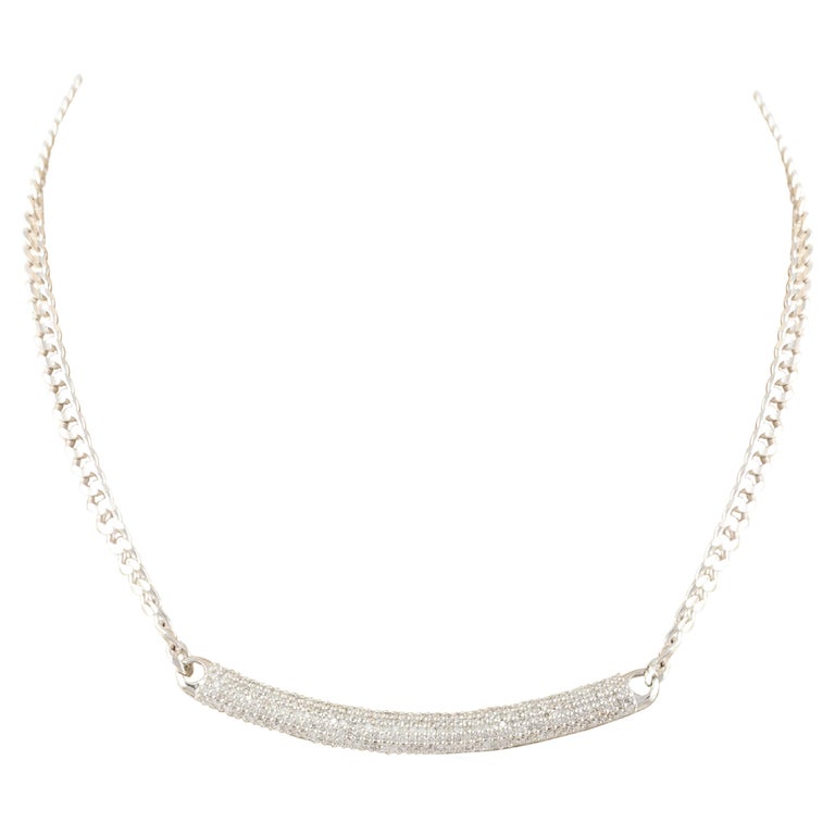 14k Solid White Gold Diamond Chain Necklace, Fine Jewelry Gift For
