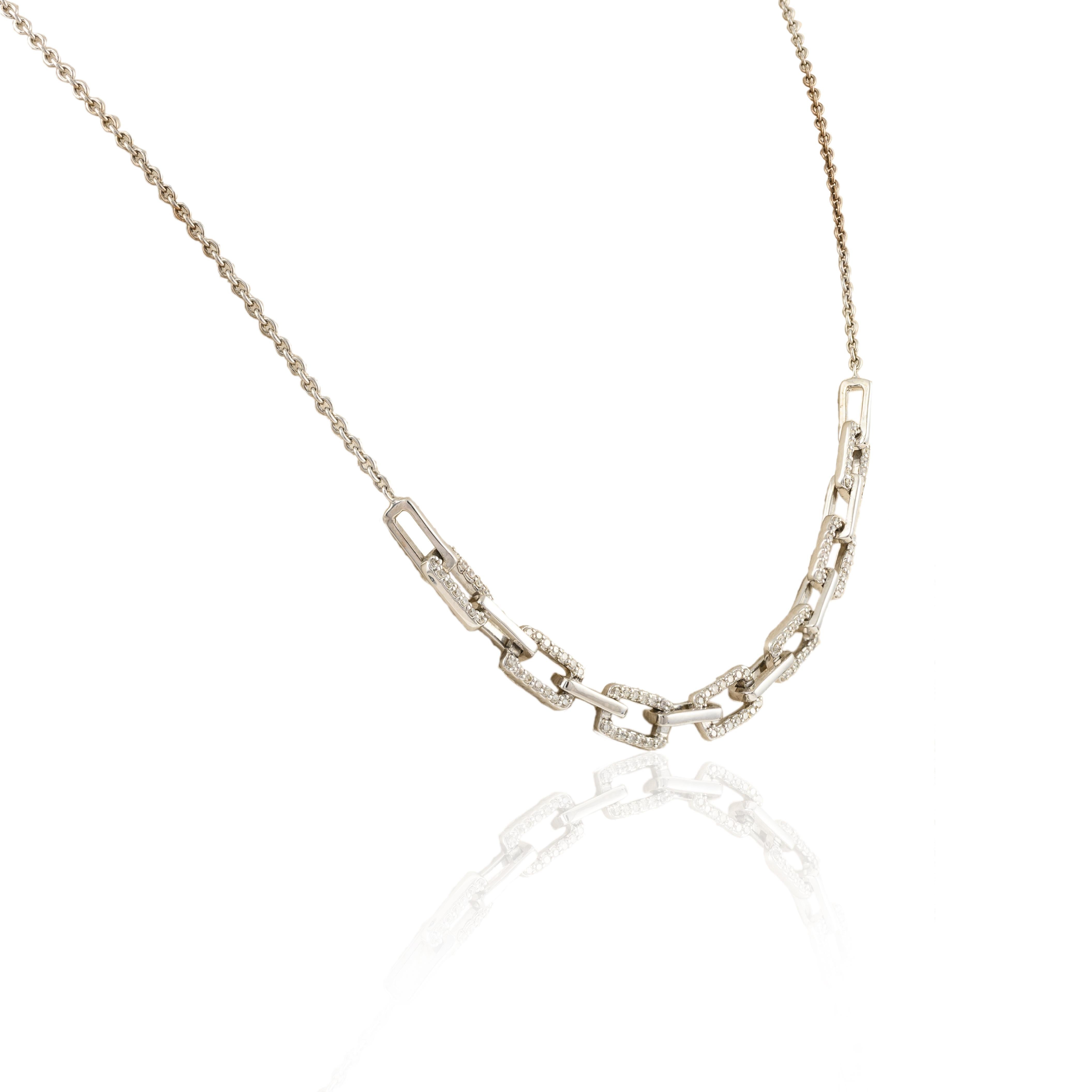 14k Solid White Gold Diamond Paperclip Chain Necklace  studded with round cut diamond. This stunning piece of jewelry instantly elevates a casual look or dressy outfit. 
April birthstone diamond brings love, fame, success and prosperity.
Designed