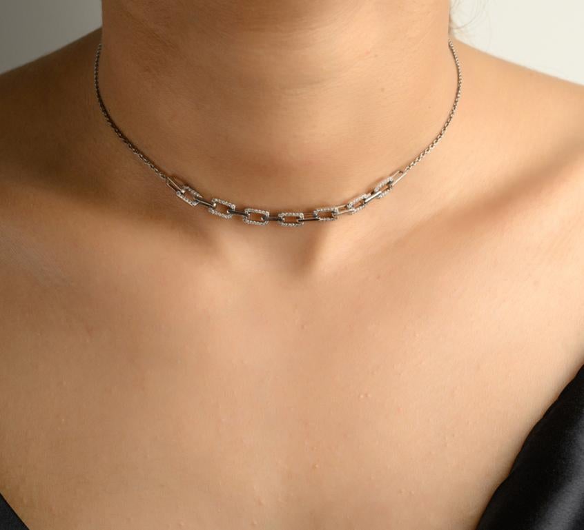 14k Massiv-Weißgold Diamant-Briefclip-Halskette, Tochter Geschenk Weihnachtsgeschenk (Moderne) im Angebot