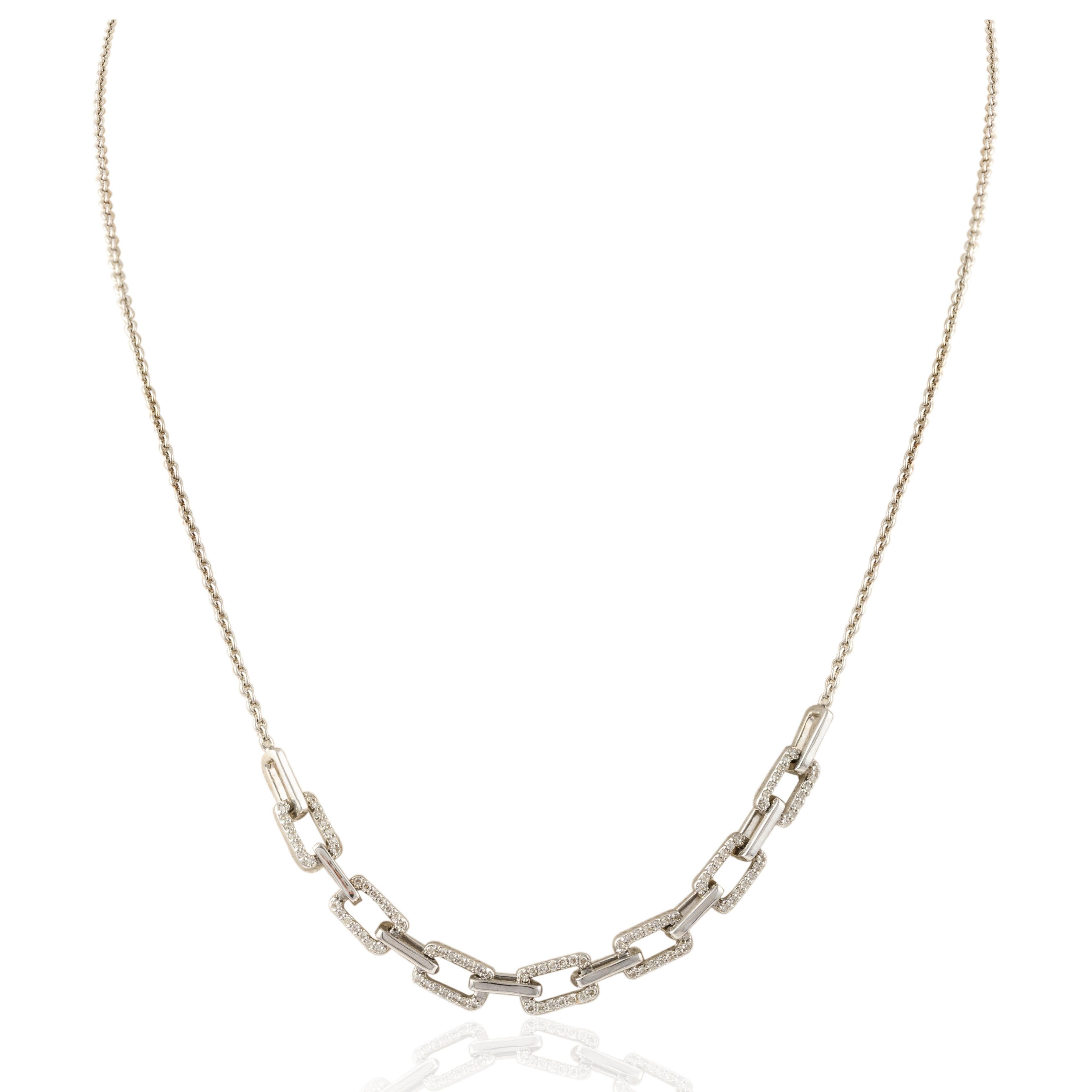white gold paperclip necklace with diamonds