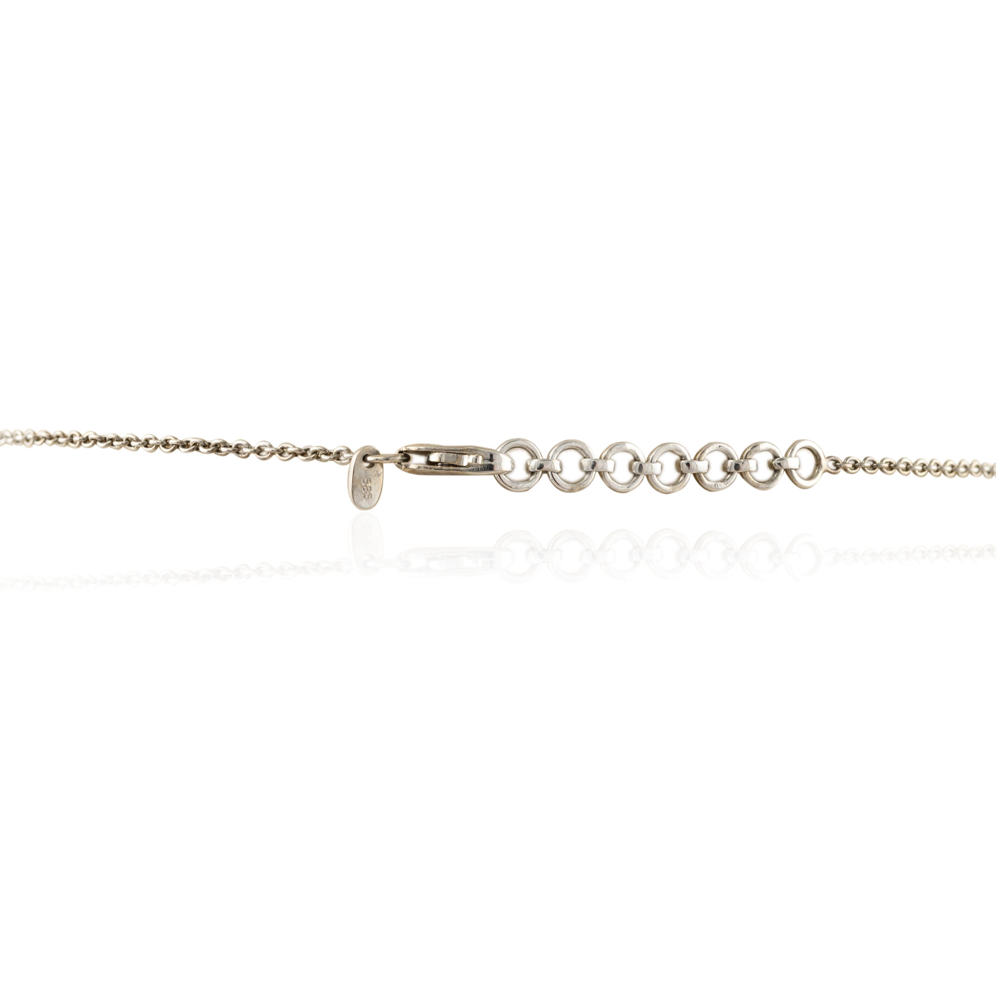 Round Cut 14k Solid White Gold Diamond Paperclip Necklace, Daughter Gift Christmas For Sale