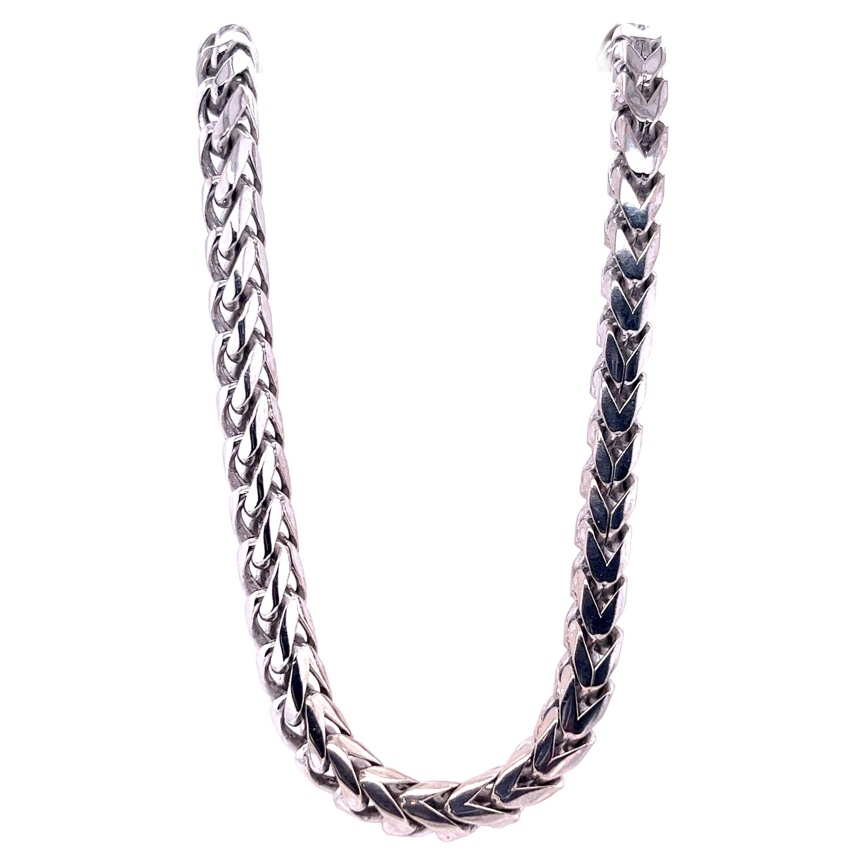 Chaîne à blé plate en or blanc massif 14 carats avec fermeture à griffes de homard en vente