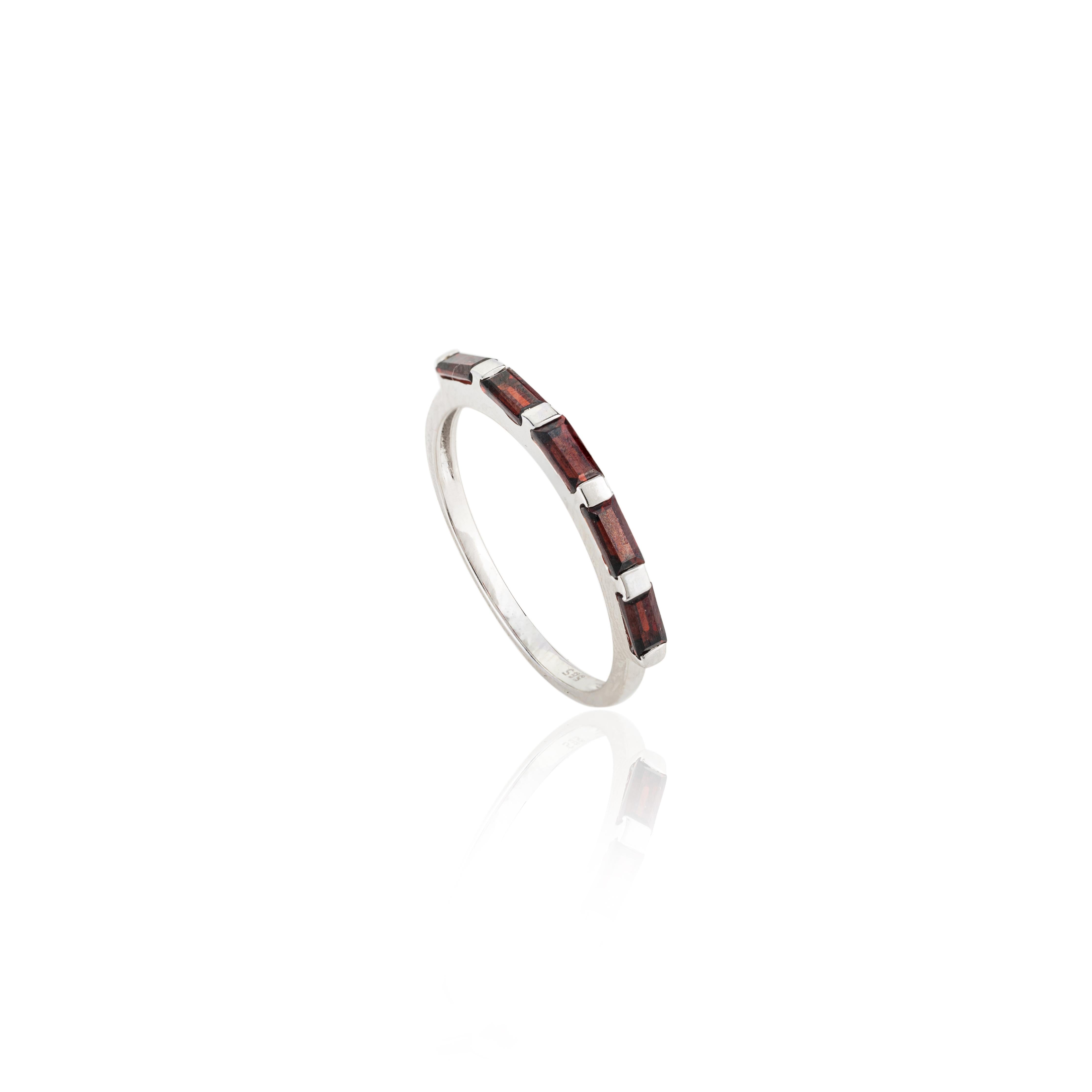 For Sale:  14k Solid White Gold Half Eternity Stackable Garnet Band Ring Gift for Her 8