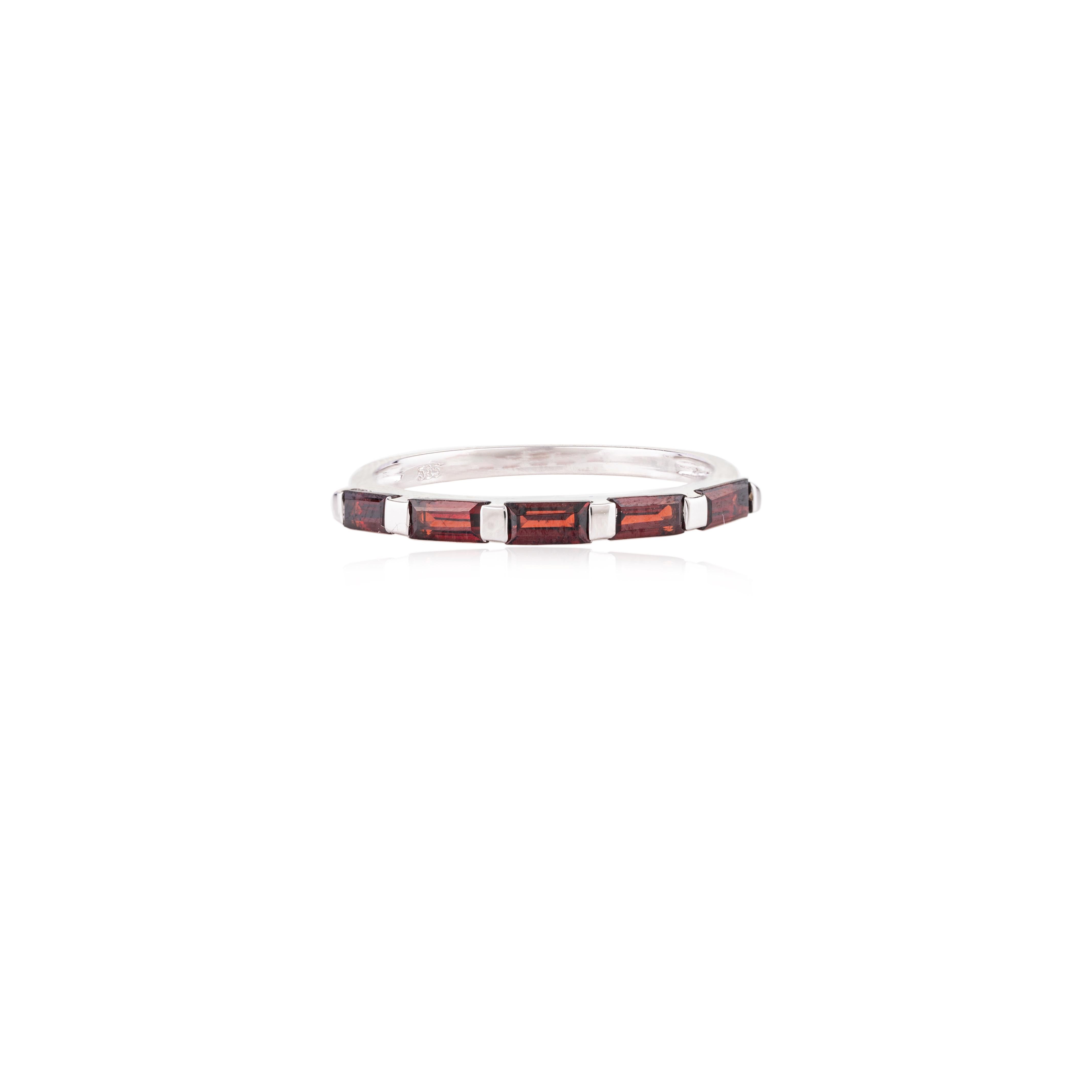 For Sale:  14k Solid White Gold Half Eternity Stackable Garnet Band Ring Gift for Her 3