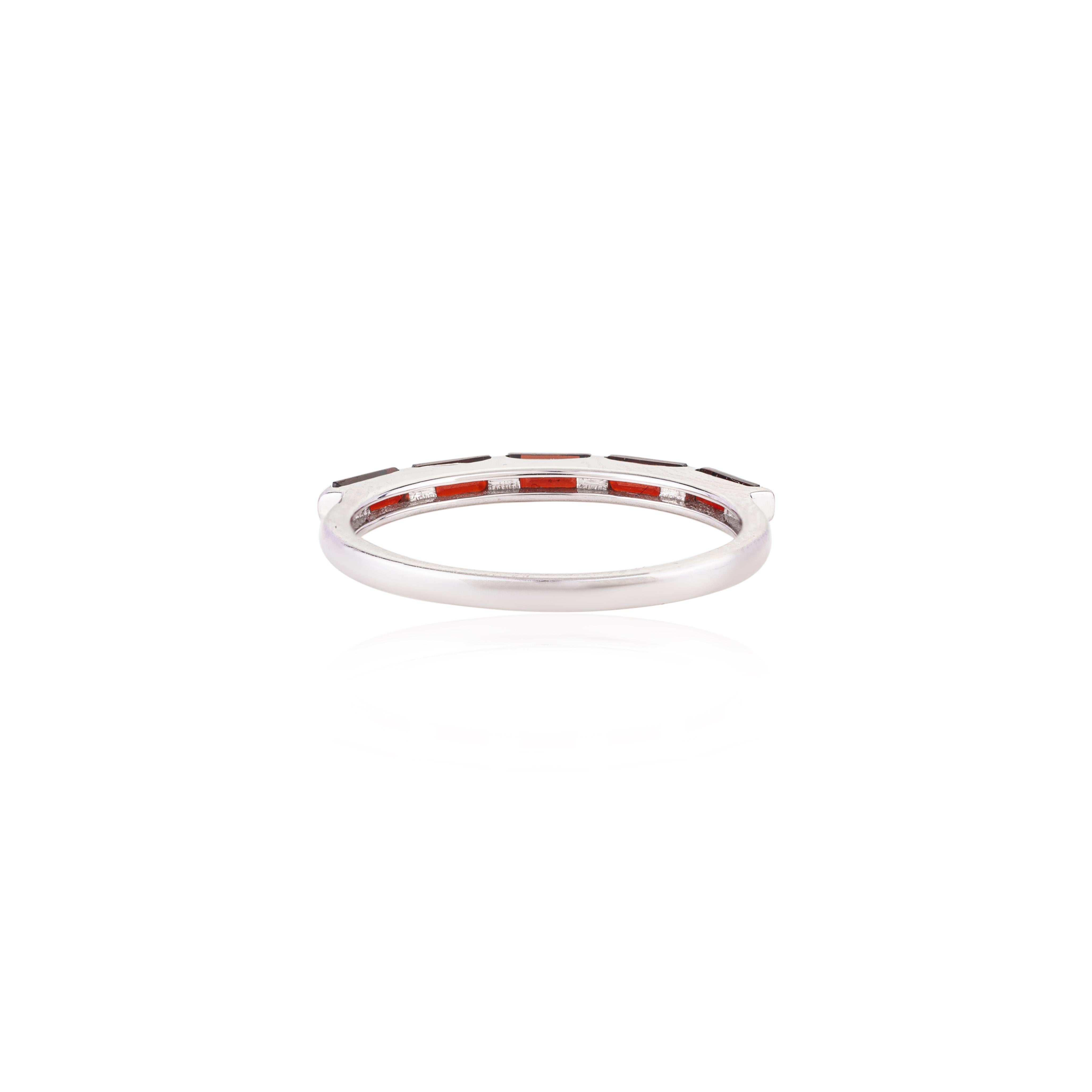 For Sale:  14k Solid White Gold Half Eternity Stackable Garnet Band Ring Gift for Her 7
