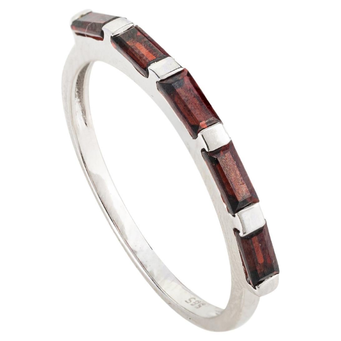 For Sale:  14k Solid White Gold Half Eternity Stackable Garnet Band Ring Gift for Her