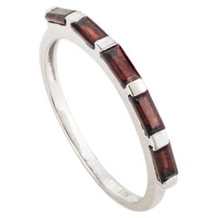 14k Solid White Gold Half Eternity Stackable Garnet Band Ring Gift for Her