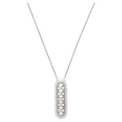 14K Solid White Gold Modern Diamond Bar Pendant Necklace with Chain