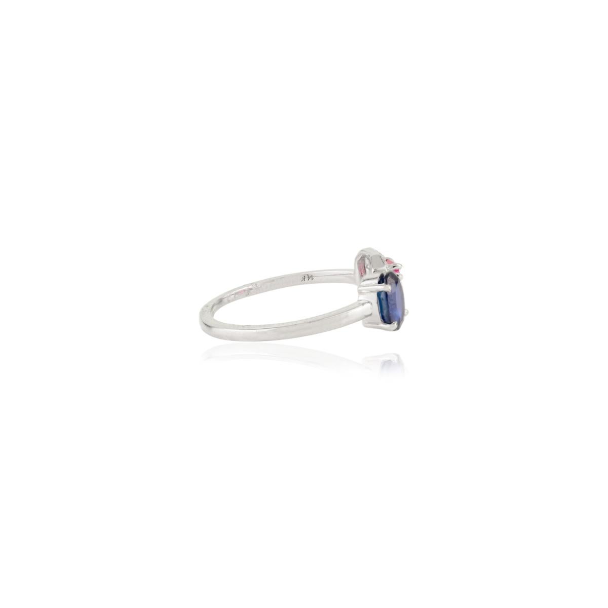 Im Angebot: Offener Ring aus 14 Karat massivem Weißgold mit natürlichem Rubin und Saphir mit Diamant-Halo () 3
