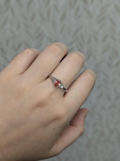 14K Solid White Gold Padparadscha Sapphire Ring: Earth Mined Diamond Accents