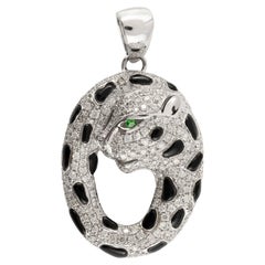 14k Solid White Gold Panther Diamond Onyx Pendant, Panther Fine Jewelry