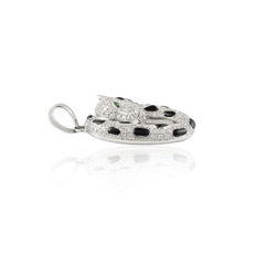 14k Solid White Gold Panther Diamond Onyx Pendant, Panther Fine Jewelry