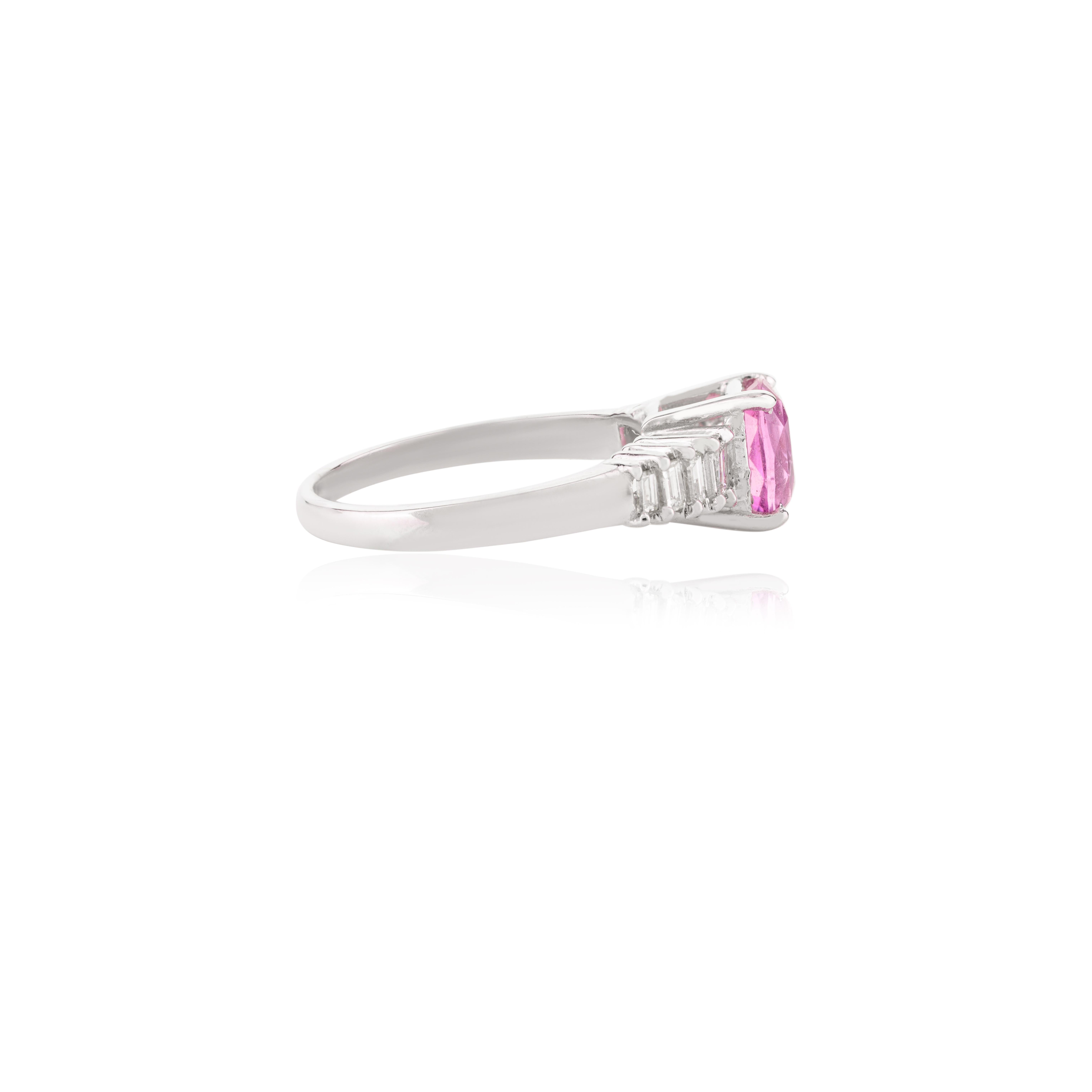 En vente :  Bague de fiançailles en or blanc massif 14k avec saphir rose et diamant Cadeau pour elle 4
