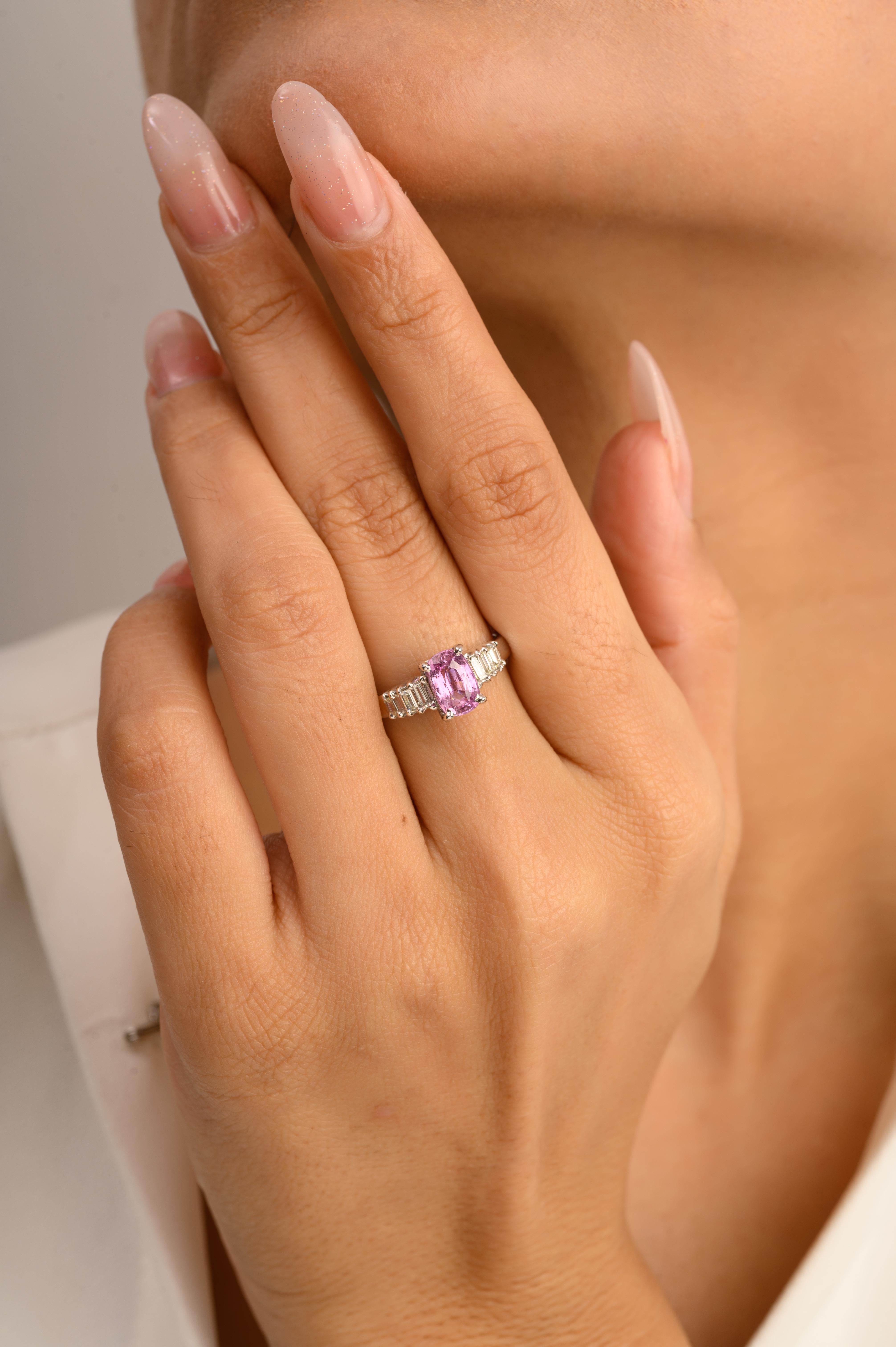 En vente :  Bague de fiançailles en or blanc massif 14k avec saphir rose et diamant Cadeau pour elle 5
