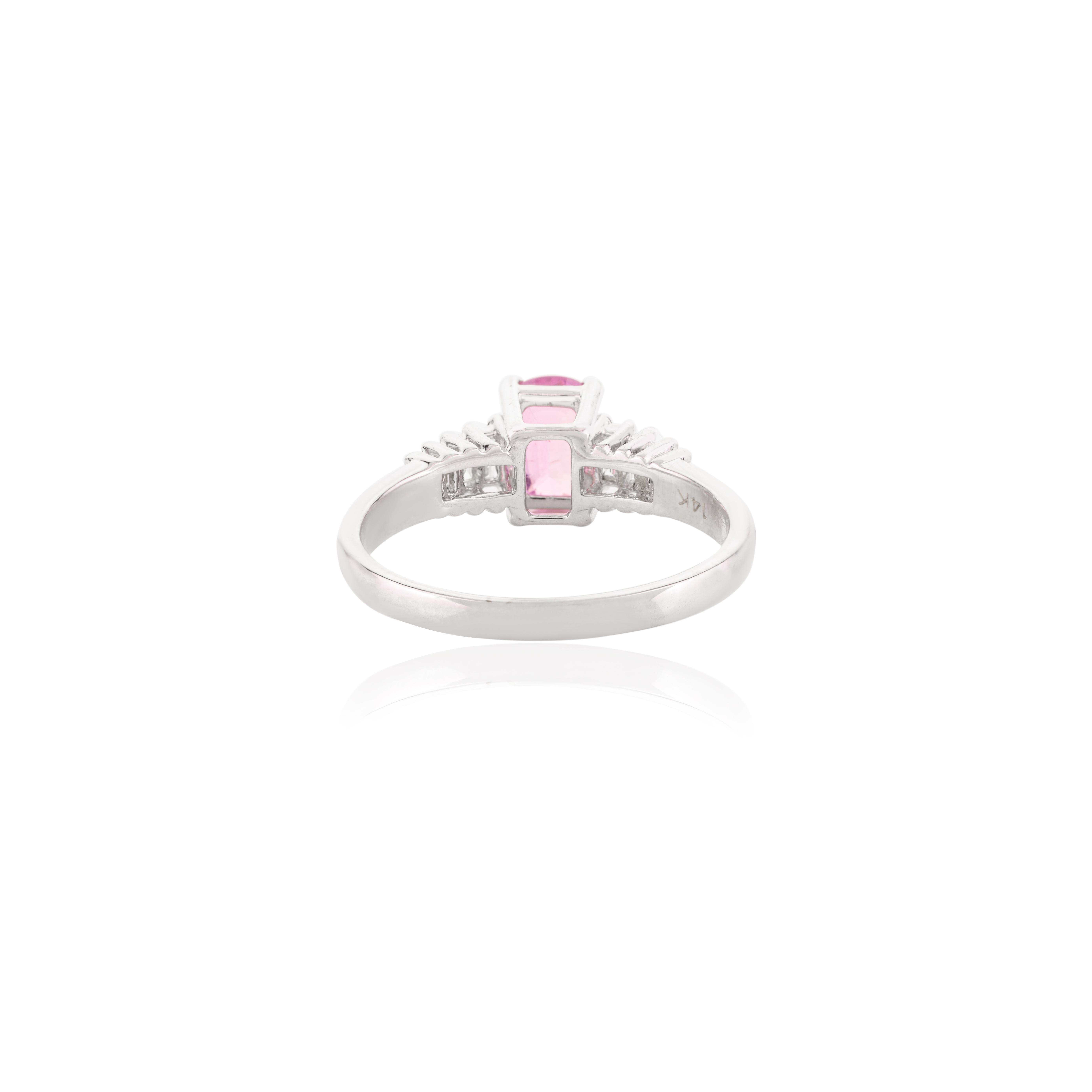 En vente :  Bague de fiançailles en or blanc massif 14k avec saphir rose et diamant Cadeau pour elle 6