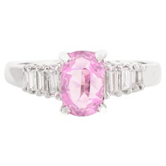 14k Solid White Gold Pink Sapphire Engagement Ring with Diamond Gift for Her