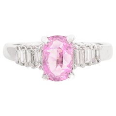 Anello di fidanzamento in oro bianco massiccio 14k con zaffiro rosa e diamante Regalo per lei