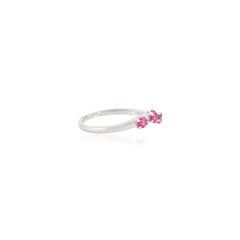 Precious Ruby Stackable Band Ring with Diamonds in 14k Solid White Gold