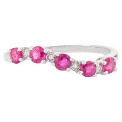 Bague empilable en or blanc massif 14 carats avec rubis précieux et diamants