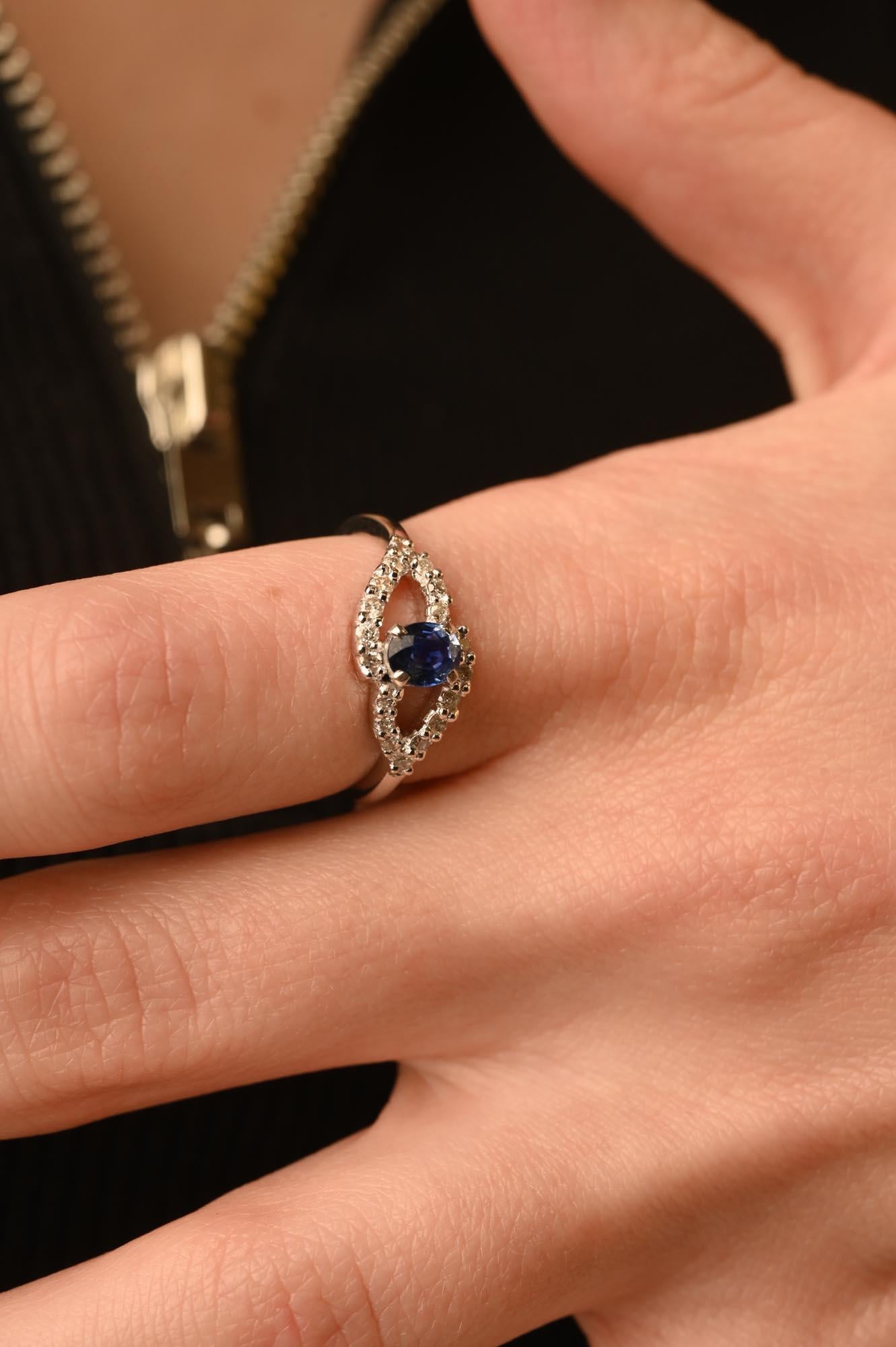 For Sale:  Alluring Blue Sapphire Ring with Diamonds Set in 14K Solid White Gold 11