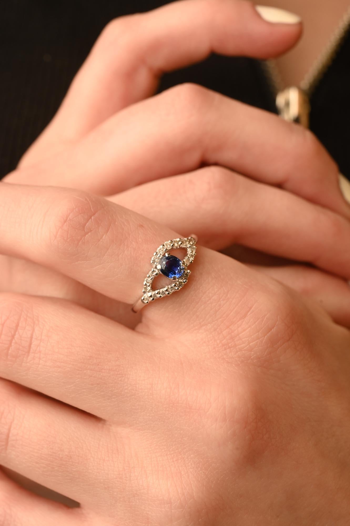 For Sale:  Alluring Blue Sapphire Ring with Diamonds Set in 14K Solid White Gold 2