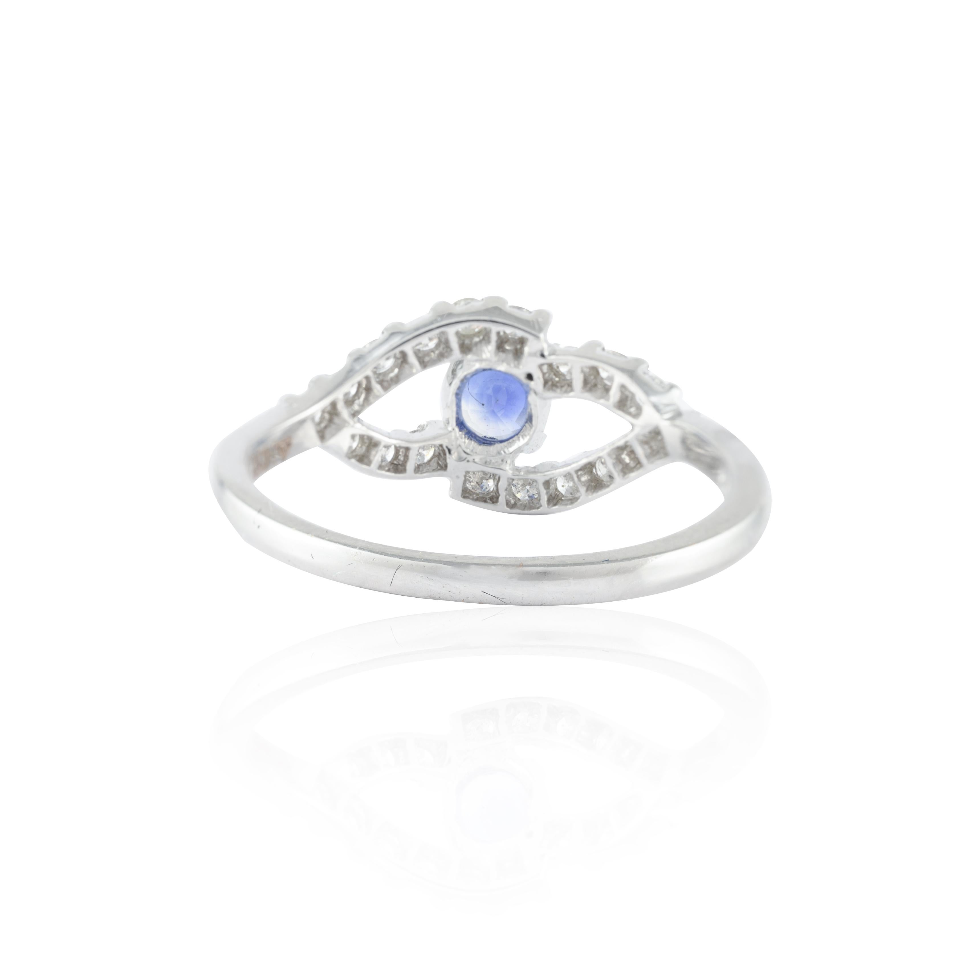 For Sale:  Alluring Blue Sapphire Ring with Diamonds Set in 14K Solid White Gold 7