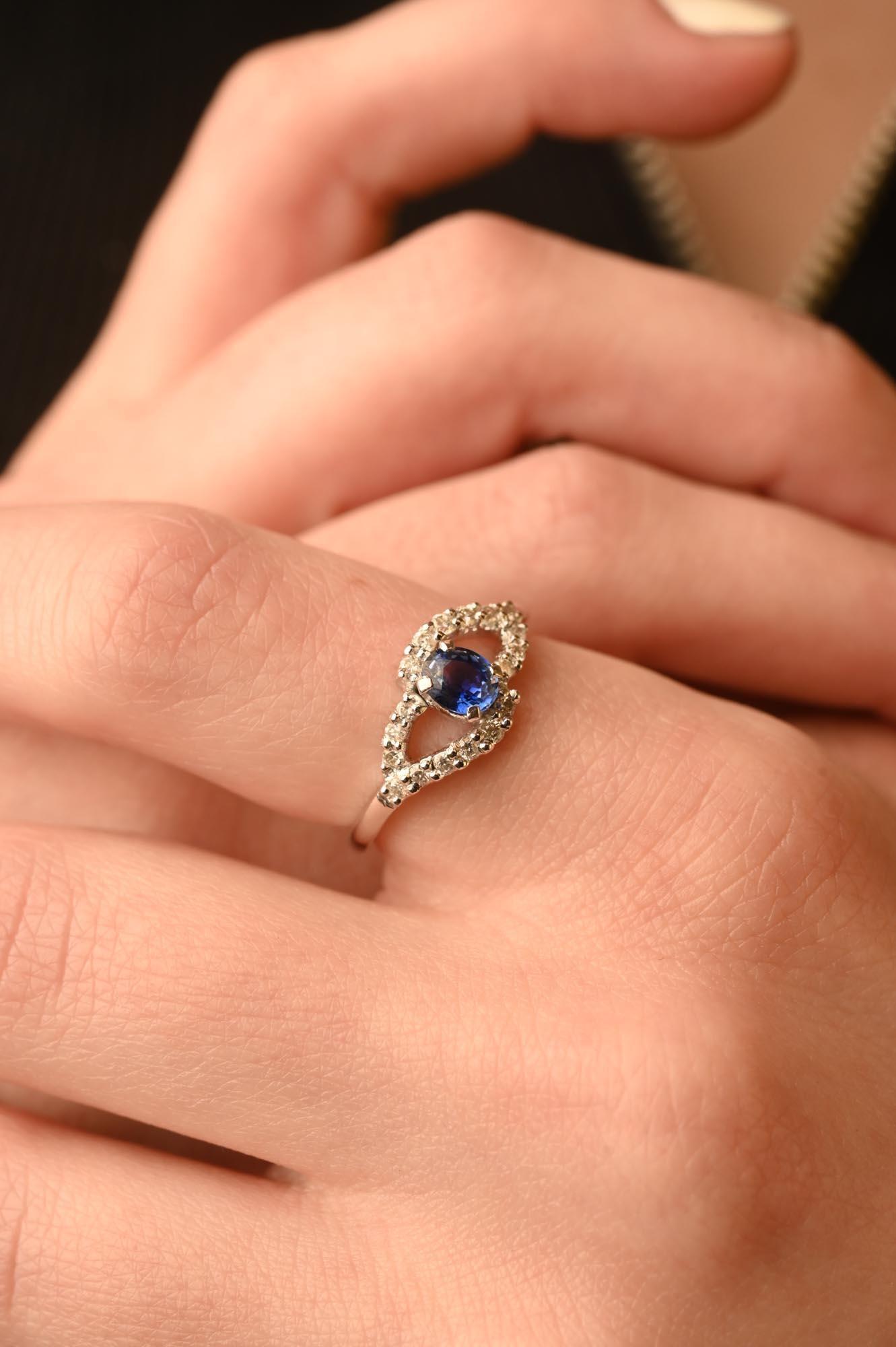 For Sale:  Alluring Blue Sapphire Ring with Diamonds Set in 14K Solid White Gold 8